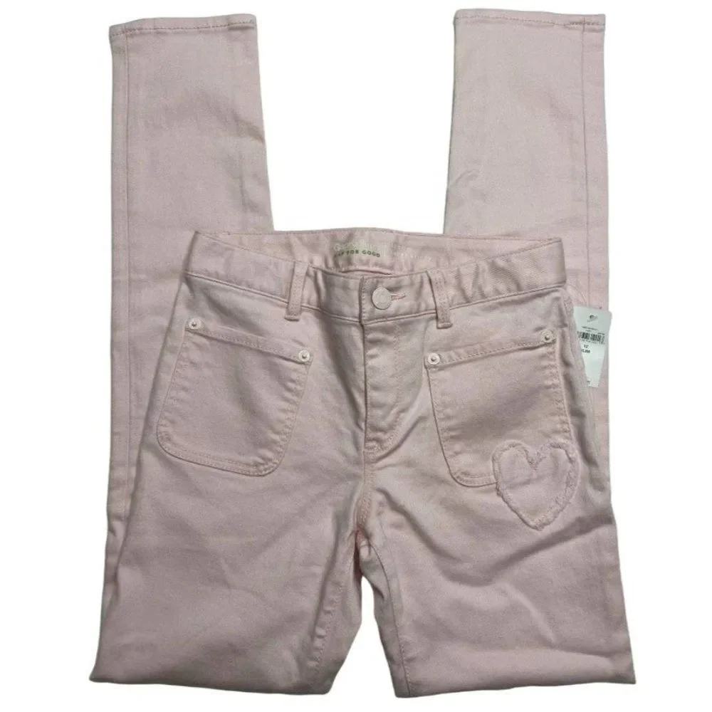 Girls Light Pink Denin Jeans Hearts Adjustable Waist Super Skinny 12 Slim NEW